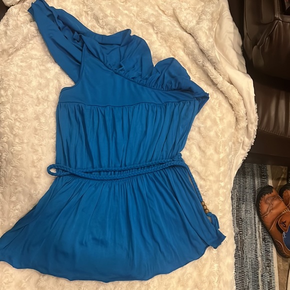 Blue One Shoulder Top w/braided belt size S - Picture 3 of 5